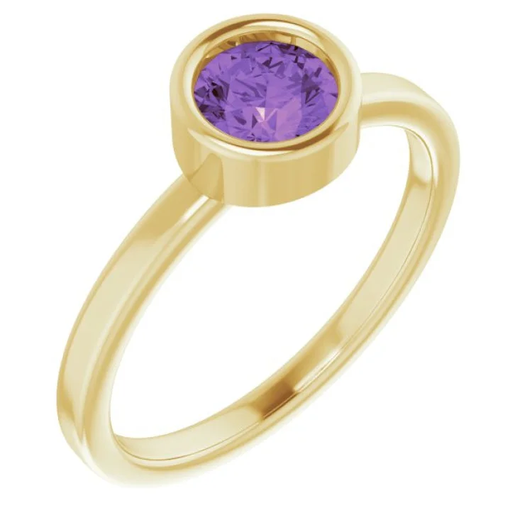 Ladies rings for travel elegance -14K Yellow 5.5 mm Natural Amethyst Ring