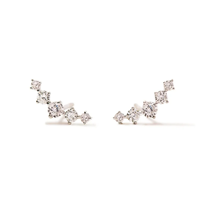 Ladies earrings fine shine -Diamond Curved Stud Earrings