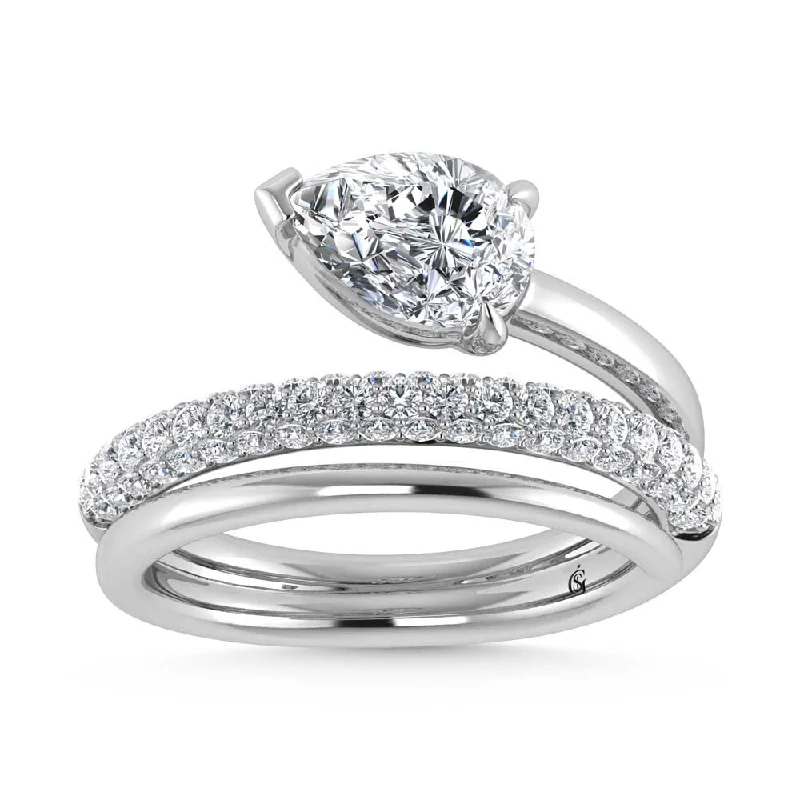 Ladies wedding rings for sophisticated ceremonies -14K White Gold  1 5/8 Ct.Tw. Pear and Round Lab Grown Diamond Engagement Ring