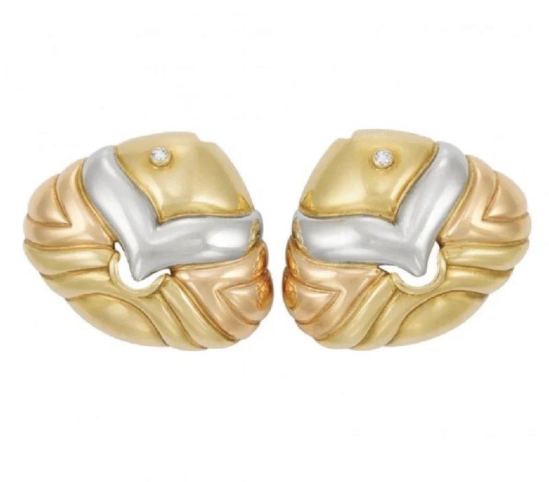 Ladies earrings featherlight elegance -Bulgari Naturalia Tricolor Gold Diamond Fish Clip-On Earrings