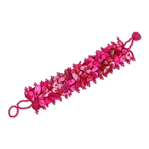 ladies-affordable-hinged-bangle-bracelets-Urthn Zinc Alloy Pink Beads Bracelet - 1402701I