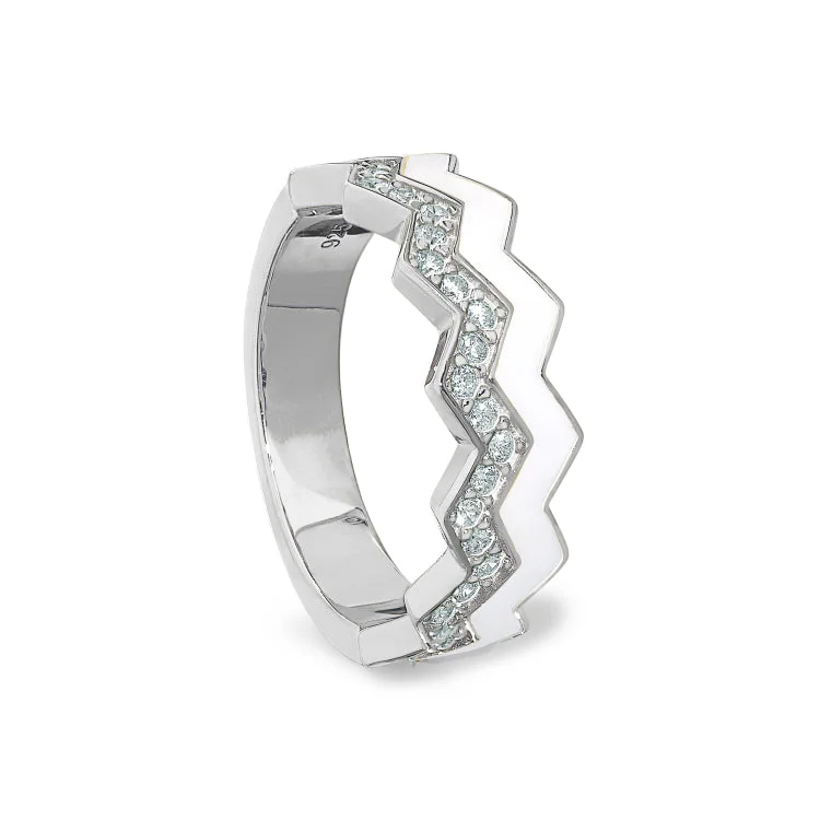 Ladies rings fun elegance -Platinum Finish Sterling Silver Micropave Ring with with White Enamel and Simulated Diamondss