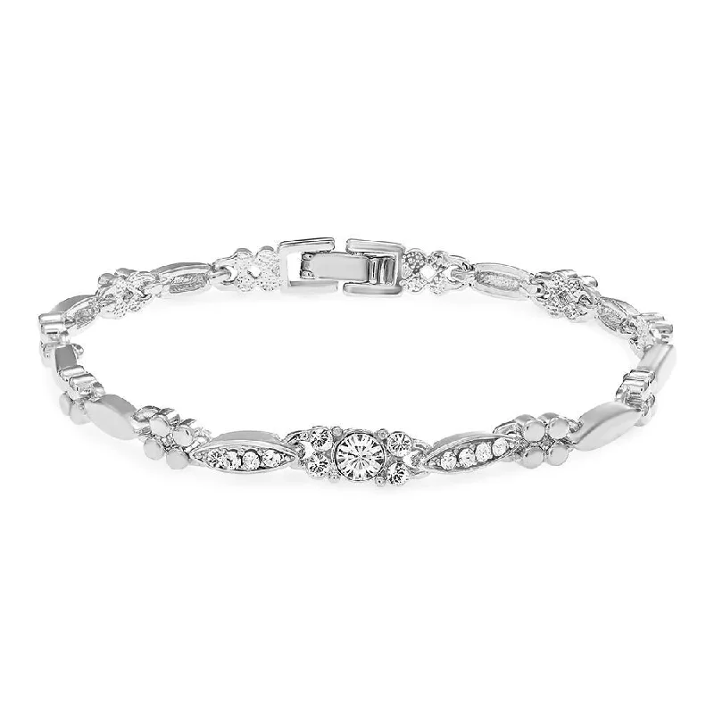 ladies-party-leather-wrap-bracelets-Mahi Rhodium Plated Beautiful Bracelet With Crystals For Women