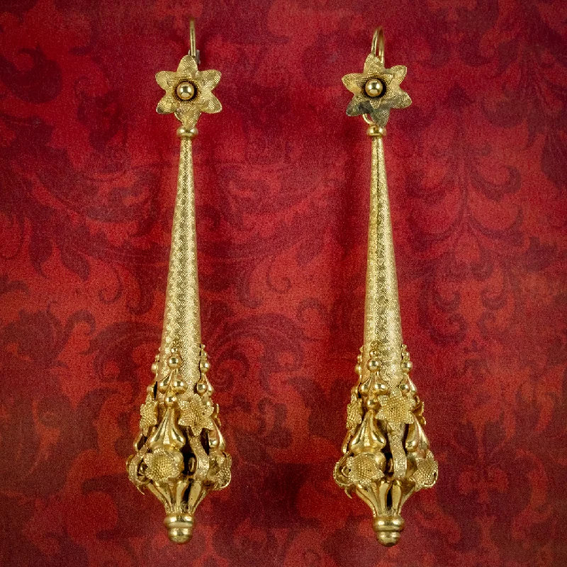 Ladies earrings with emerald shine -Antique Georgian Night And Day Earrings Pinchbeck 18ct Gold Gilt