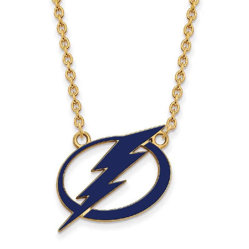 ladies-flower-beaded-choker-necklaces-SS 14k Yellow Gold Plated NHL Lightning LG Enamel Necklace, 18 Inch