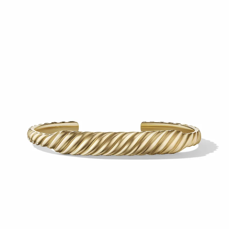 ladies-bohemian-leather-wrap-bracelets-Sculpted Cable Contour Cuff Bracelet in 18K Yellow Gold