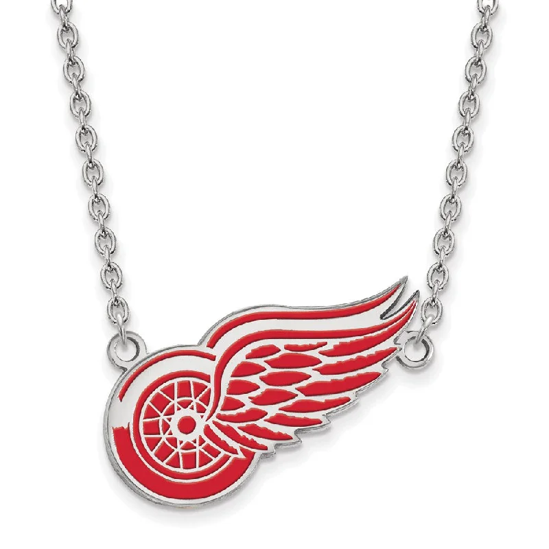 ladies-bridal-figaro-chain-necklaces-Sterling Silver NHL Red Wings Large Enamel Necklace, 18 Inch