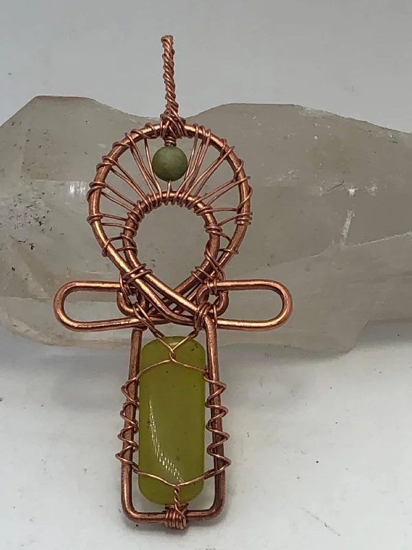 ladies-star-beaded-choker-necklaces-Jade Copper Egyptian Kemetic Coptic Cross  Ankh Wirewrapped Wearable Pendant Necklace FREE SHIPPING