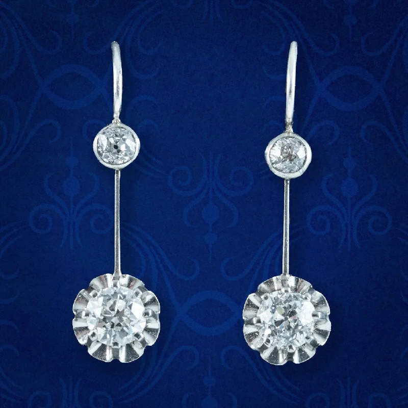 Ladies earrings for nomad charm -Antique Edwardian Diamond Drop Earrings 1.2ct Total