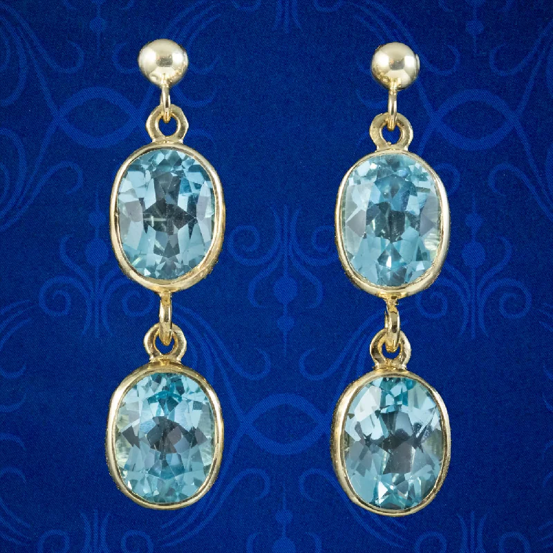 Ladies earrings polished shine -Edwardian Style Blue Topaz Earrings 9ct Gold