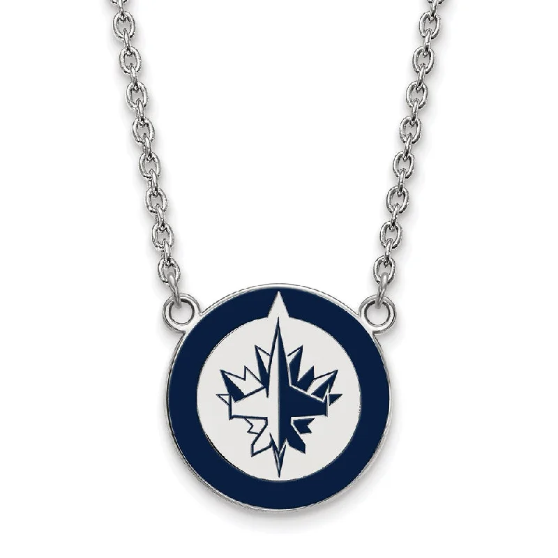 ladies-gemstone-figaro-chain-necklaces-Sterling Silver NHL Winnipeg Jets Large Enamel Necklace, 18 In