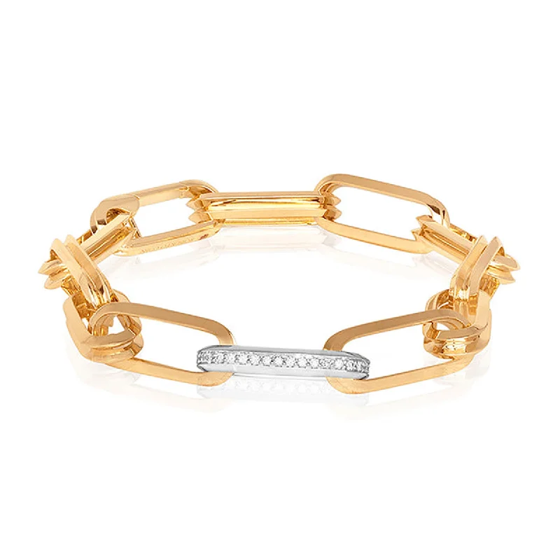 ladies-trendy-leather-wrap-bracelets-0.25Ct Diamond Designer Rectangular Paperclip Link Bracelet in 18K White and Yellow Gold