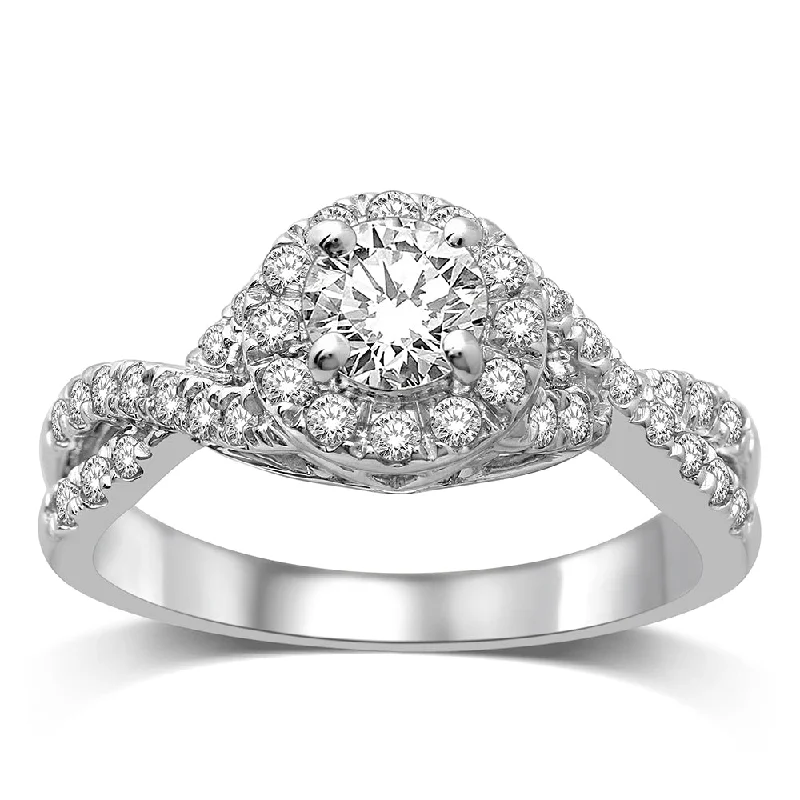 Ladies wedding rings graceful romance -14K White Gold 1 1/2 Ct.Tw.Diamond Halo Engagement Ring