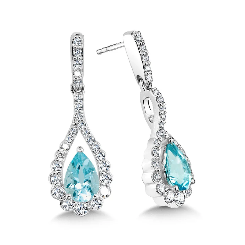 Ladies earrings vintage vibes -Aquamarine and Diamond Drop Earrings in White Gold