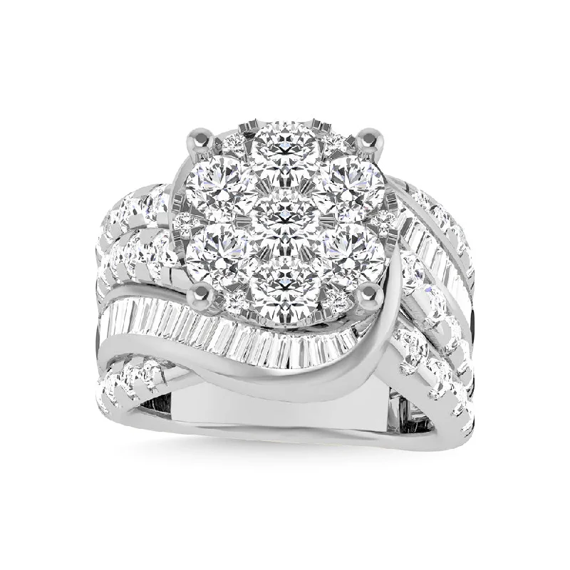 Ladies wedding rings fine brilliance -Diamond 4 Ct.Tw. Cluster Engagement Ring in 10K White Gold