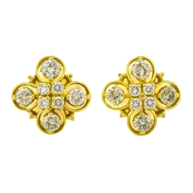 Ladies earrings with chest charms -1.20ctw Diamond Accented Cluster Earrings in 22K Yellow Gold