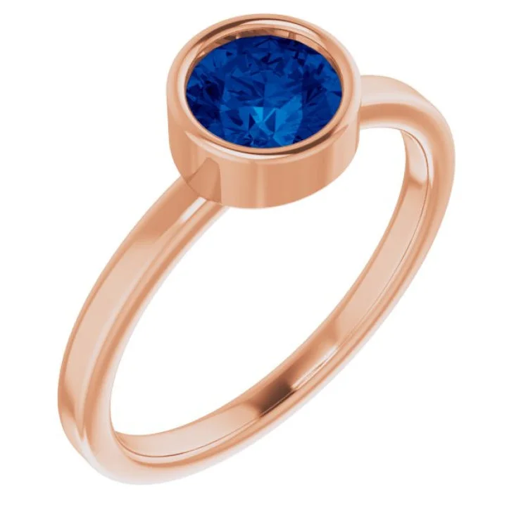 Ladies rings for quest charm -14K Rose 6 mm Lab-Grown Blue Sapphire Ring