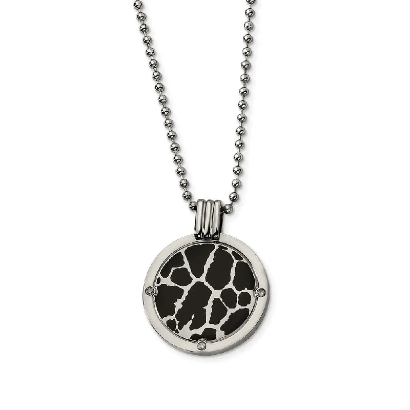 ladies-rustic-box-chain-necklaces-Titanium and Black Enamel Diamond Circle Necklace