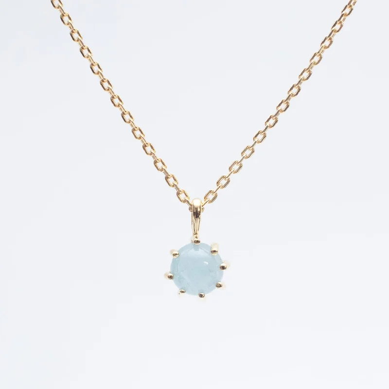 ladies-silver-pearl-necklaces-Gold Vermeil Round Claw Set Aquamarine Necklace