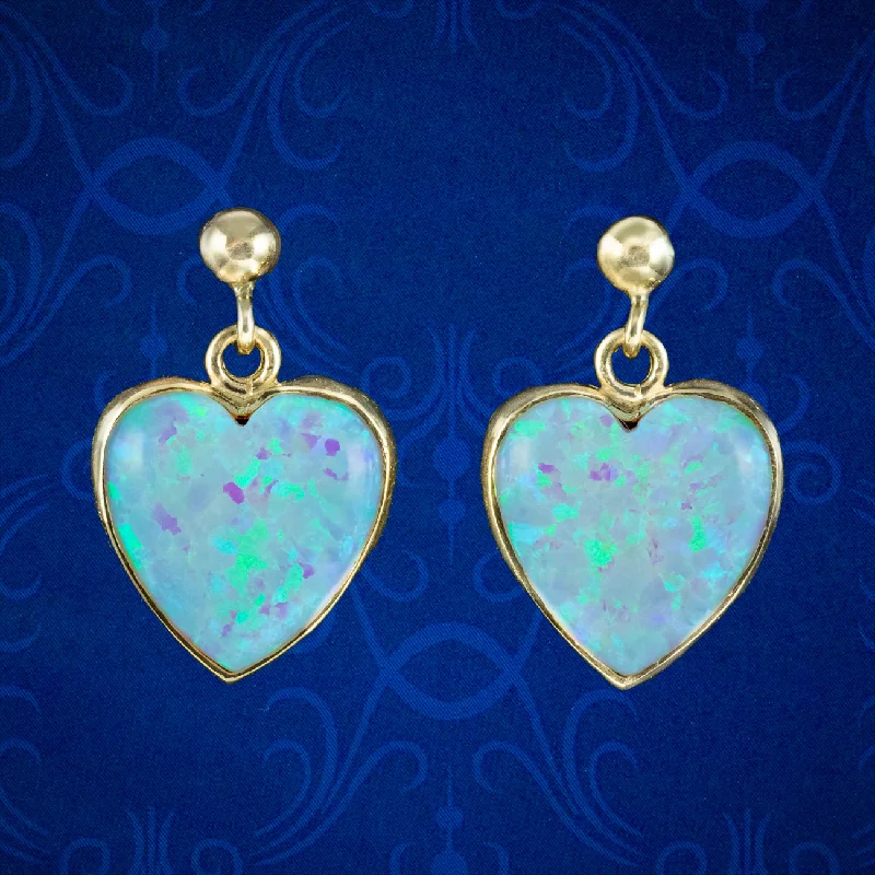 Ladies earrings unique elegance -Victorian Style Opal Heart Stud Earrings 9ct Gold