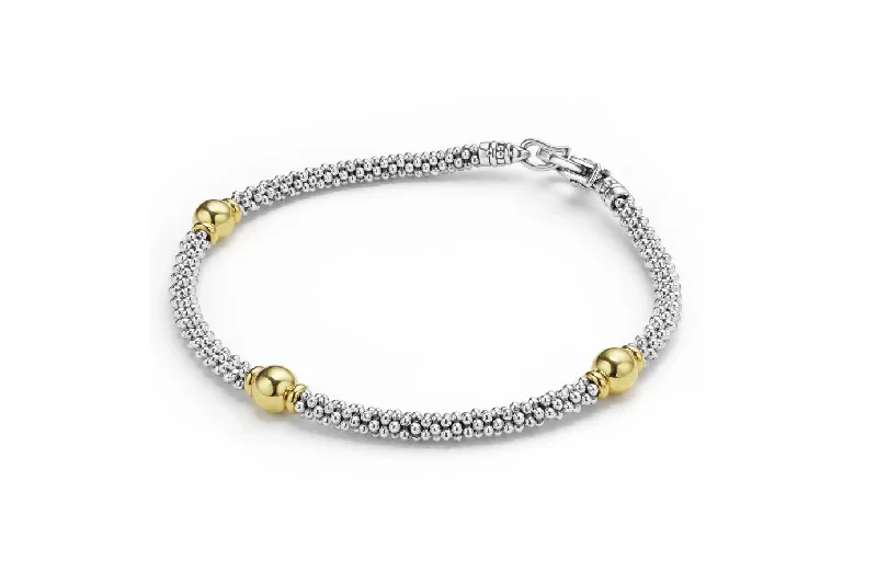 ladies-sterling-silver-multi-strand-bracelets-Signature Caviar 3 Circle Rope Bracelet Sterling Silver and 18k Yellow Gold, Size 7