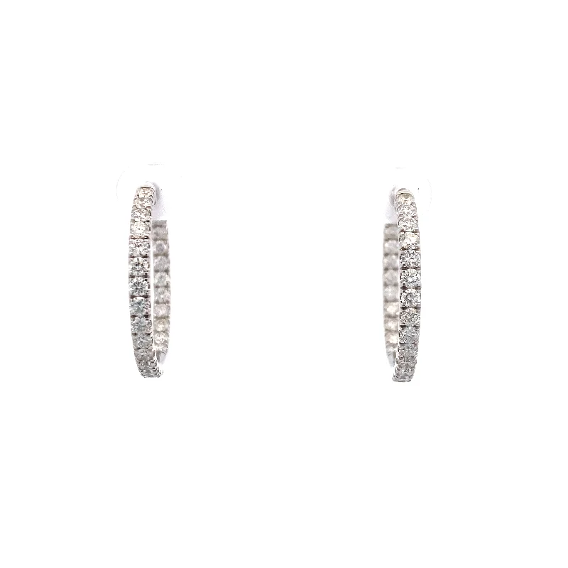 Ladies earrings for reader charm -Diamond Hoop Earrings in White Gold