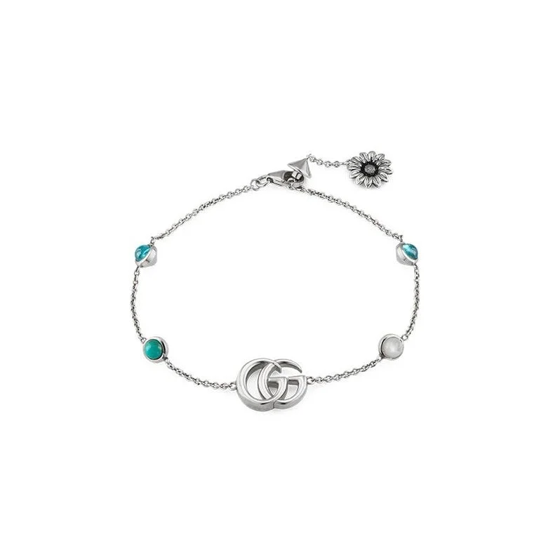 ladies-party-multi-strand-bracelets-Double G and Flower Bracelet with Mother of Pearl and Blue Topaz