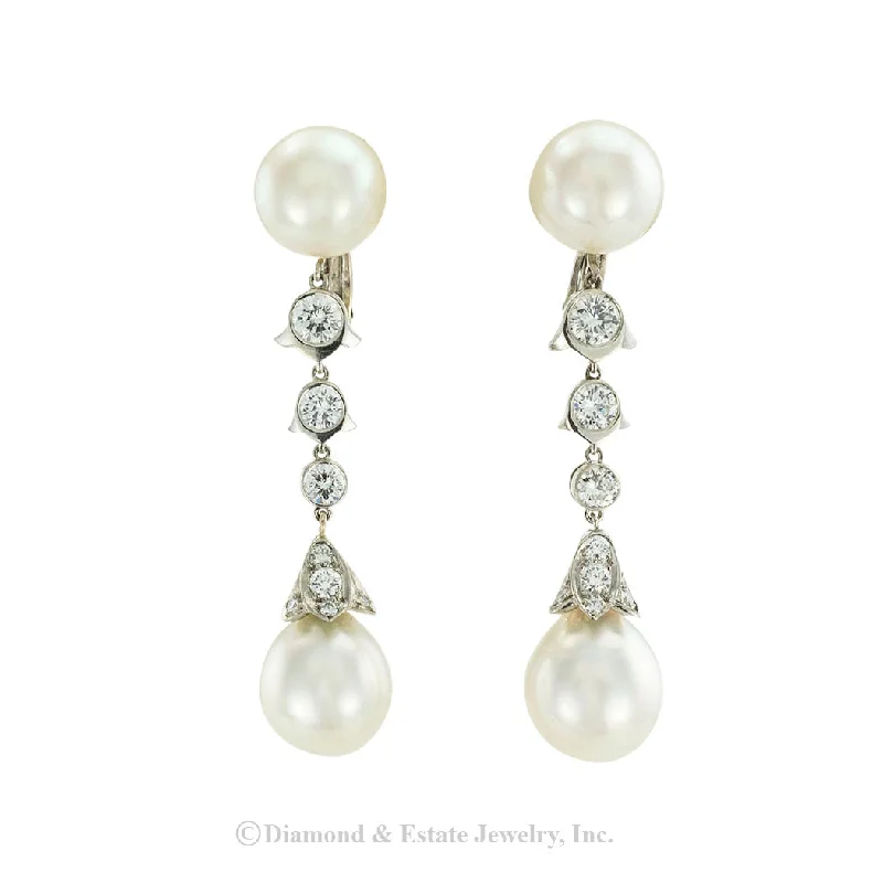 Ladies earrings for trend vibes -Cartier South Sea Pearl Diamond Platinum Drop Earrings