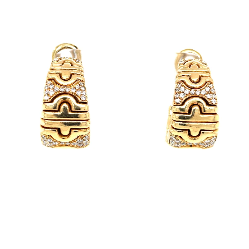 Ladies earrings with shimmering gems -Bulgari Parentesi Diamond Gold Earrings