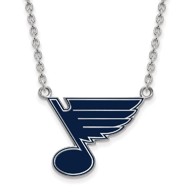 ladies-rose-gold-figaro-chain-necklaces-Sterling Silver NHL St. Louis Blues LG Enamel Necklace, 18in