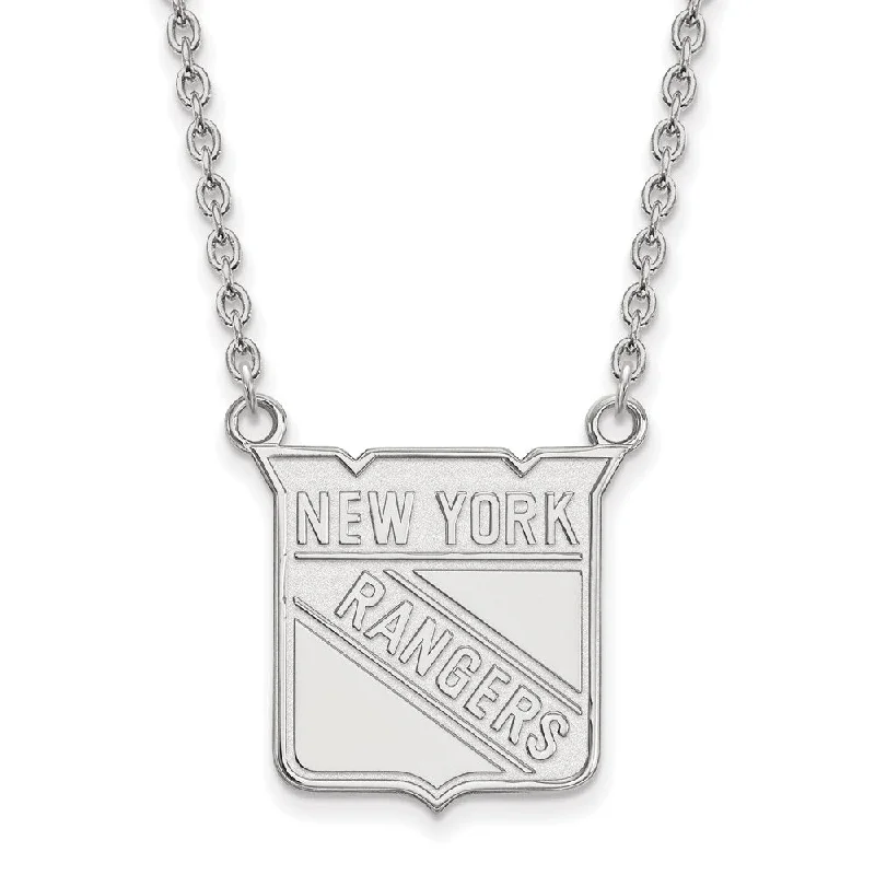 ladies-affordable-beaded-choker-necklaces-14k White Gold NHL New York Rangers Large Necklace, 18 Inch