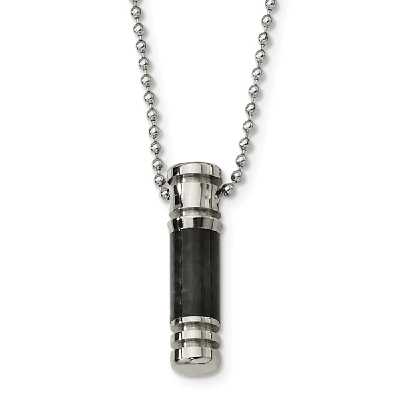 ladies-cross-curb-chain-necklaces-Stainless Steel Carbon Fiber Cylinder Necklace