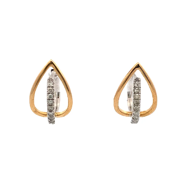 Ladies earrings light charm -Diamond Leaf Earrings in Two-Tone Gold