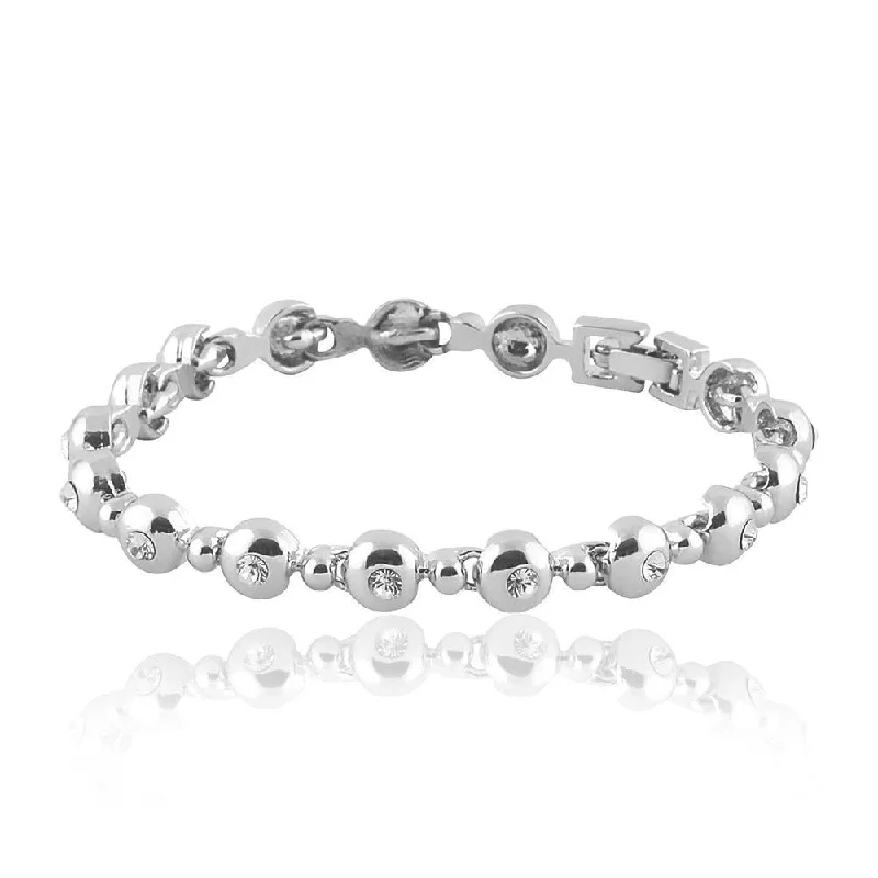 ladies-heart-multi-strand-bracelets-Mahi Rhodium Plated Round Balls Bracelet With Crystal For Women