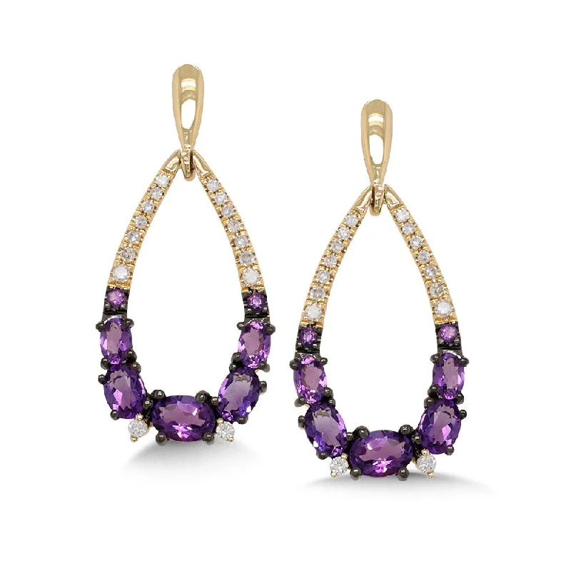 Ladies earrings for dinner elegance -Amethyst Drop Earrings in Yellow Gold