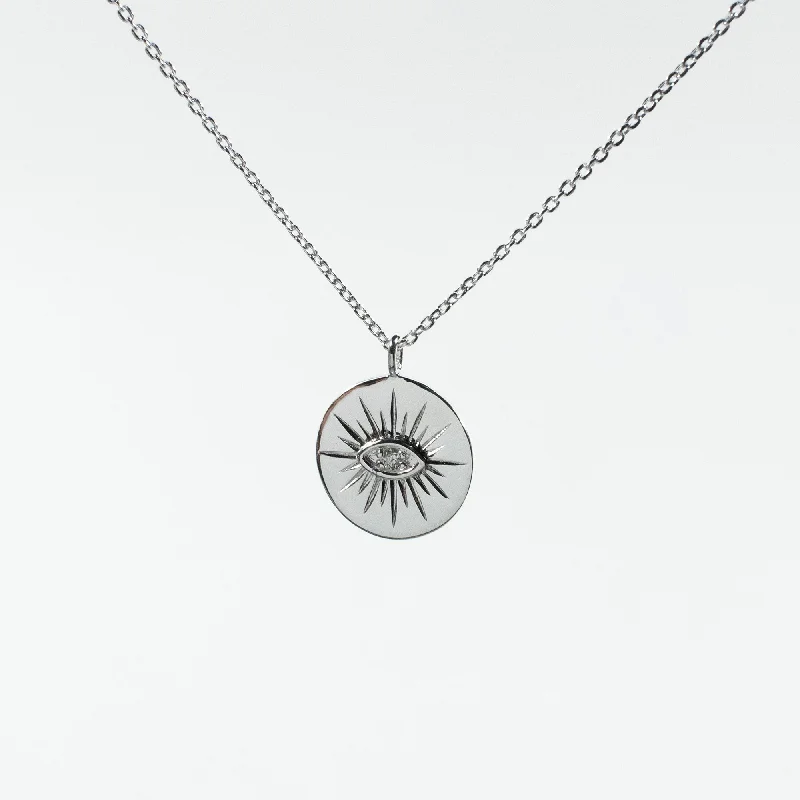 ladies-everyday-y-drop-necklaces-Round Silver Eye Necklace