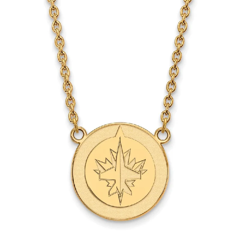 ladies-unique-crystal-necklaces-SS 14k Yellow Gold Plated NHL Winnipeg Jets Large Necklace, 18 Inch