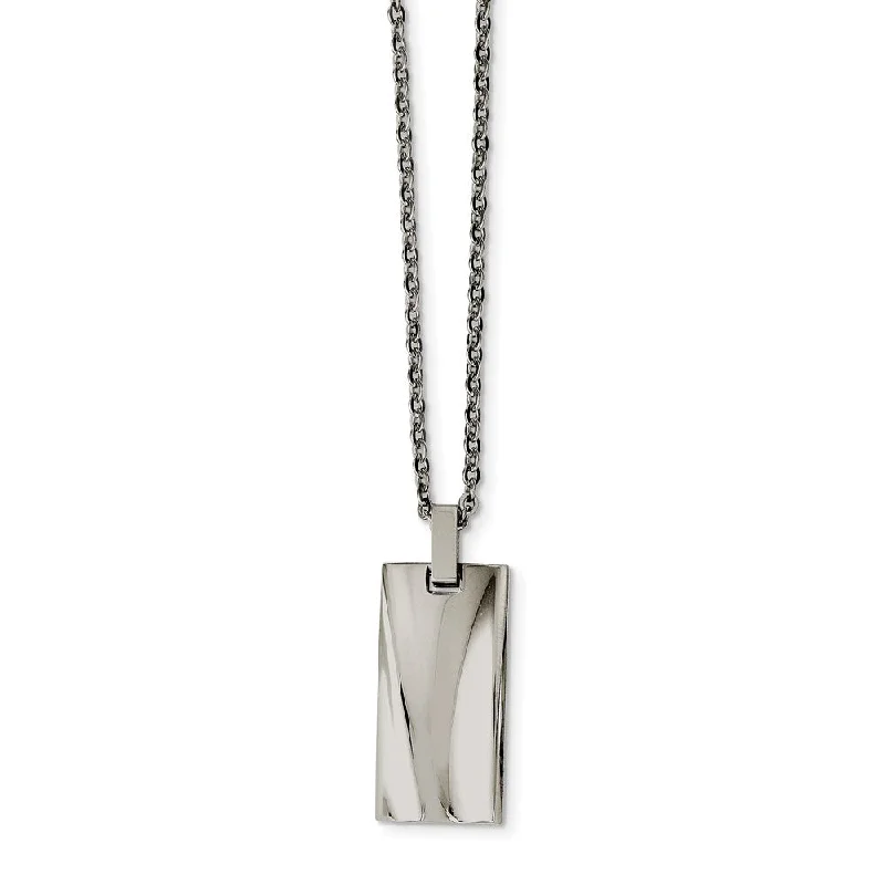 ladies-gift-y-drop-necklaces-Concave Rectangle Polished Stainless Steel Necklace, 22 Inch