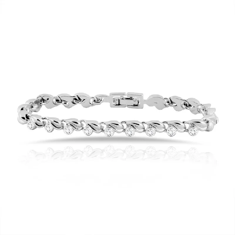 ladies-cross-adjustable-cuff-bracelets-Mahi Rhodium Plated Leafy Bracelet With Crystal For Women