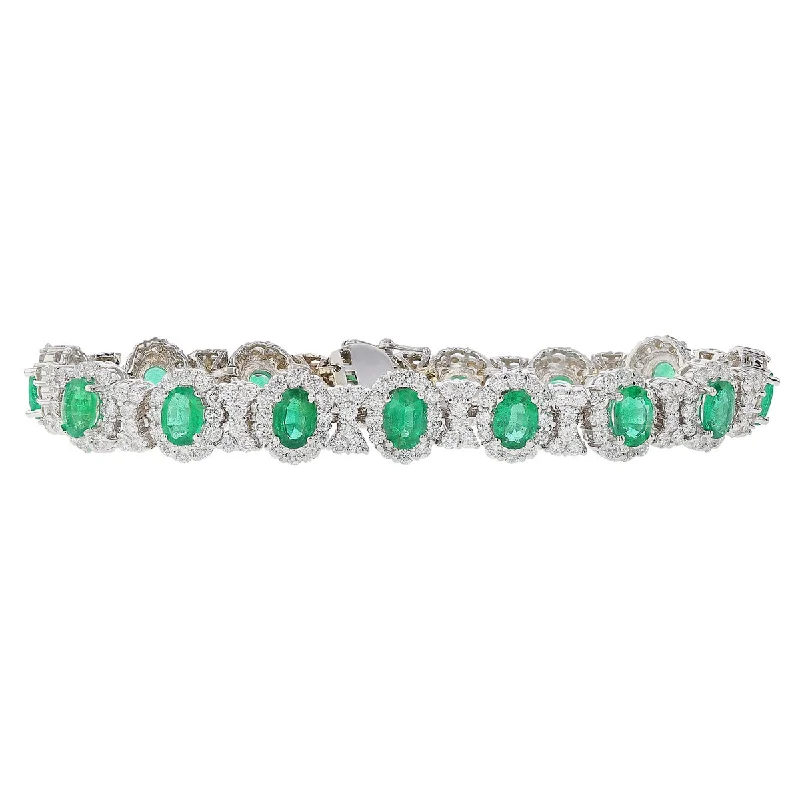 ladies-sterling-silver-slider-bracelets-Oval Emerald and Diamond Halo and Bowtie Bracelet