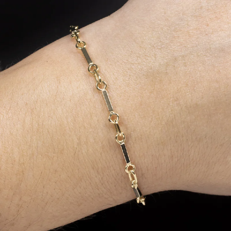 ladies-diamond-rigid-link-bracelets-SOLID 14k YELLOW GOLD BAR LINK BRACELET 5gm CHAIN CLASSIC EVERYDAY MENS LADIES