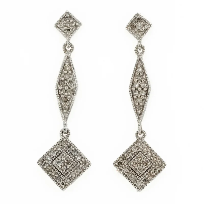 Ladies earrings solid shine -0.50ctw Round Diamond Accented Dangle Earrings in 14K White Gold