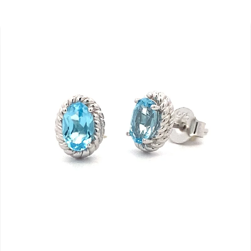 Ladies earrings warm blush gold -Swiss Blue Topaz Stud Earrings in Silver