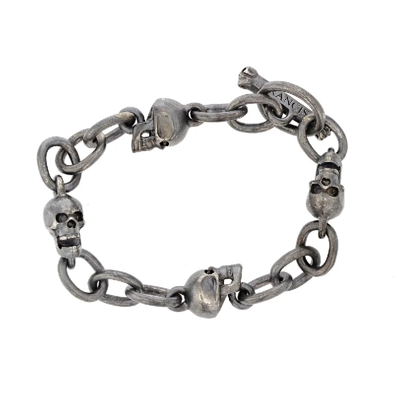 ladies-sterling-silver-slider-bracelets-Sterling Silver Oxidized Black Skull Bracelet