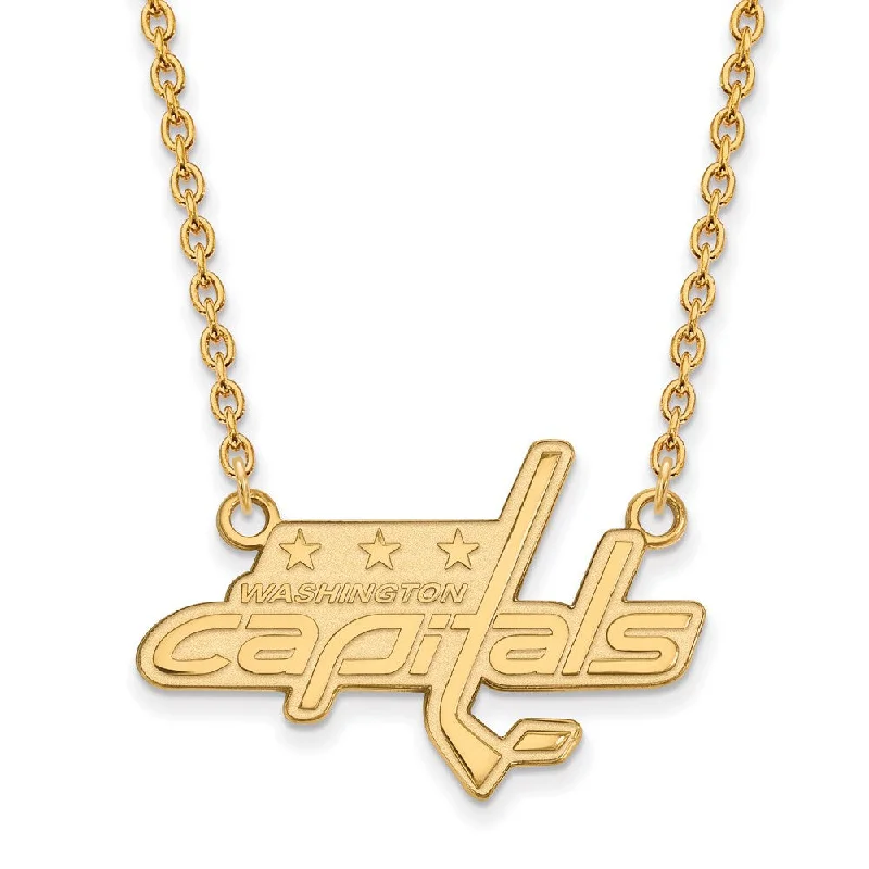 ladies-modern-bar-pendant-necklaces-SS 14k Yellow Gold Plated NHL Washington Capitals LG Necklace, 18 Inch