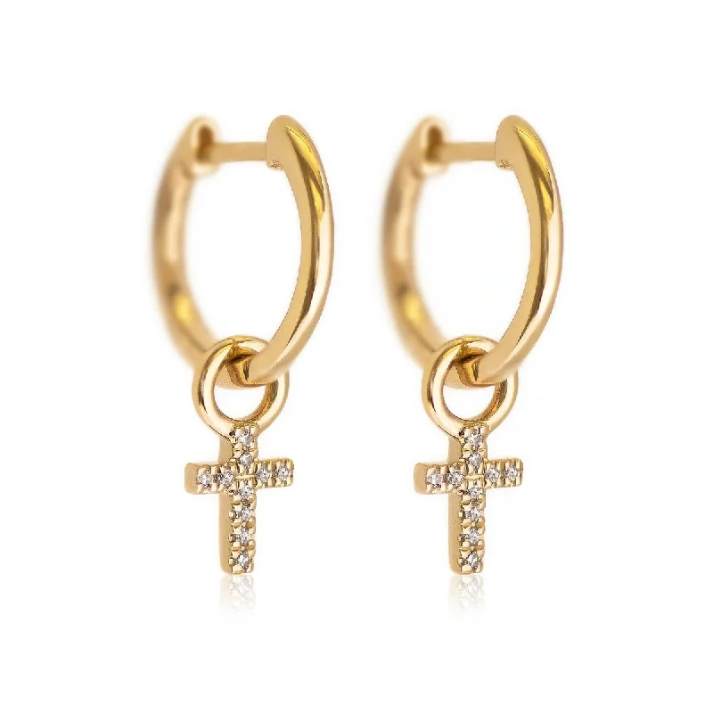 Ladies earrings artsy elegance -Diamond Cross Huggie Earrings