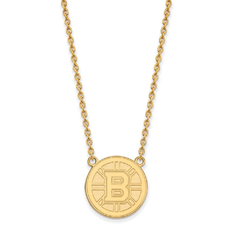 ladies-artisan-bar-pendant-necklaces-10k Yellow Gold NHL Boston Bruins Large Necklace, 18 Inch