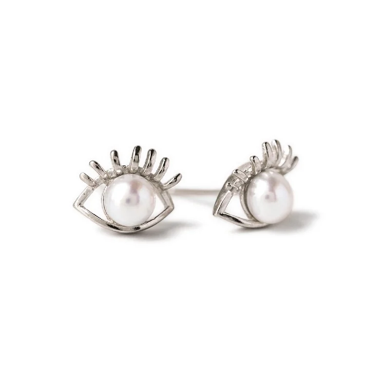 Ladies earrings for epic vibes -Hamsa Eye Pearl Stud Earrings