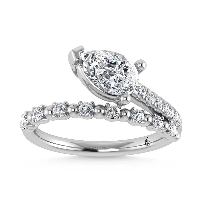 Ladies wedding rings for devoted partners -14K White Gold  1 1/4 Ct.Tw. Pear and Round Lab Grown Diamond Engagement Ring