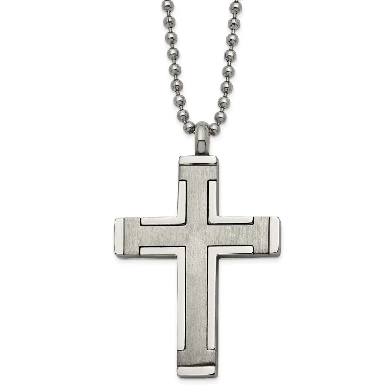 ladies-everyday-y-drop-necklaces-Titanium & Stainless Steel Brushed & Polished Cross Necklace, 22 Inch